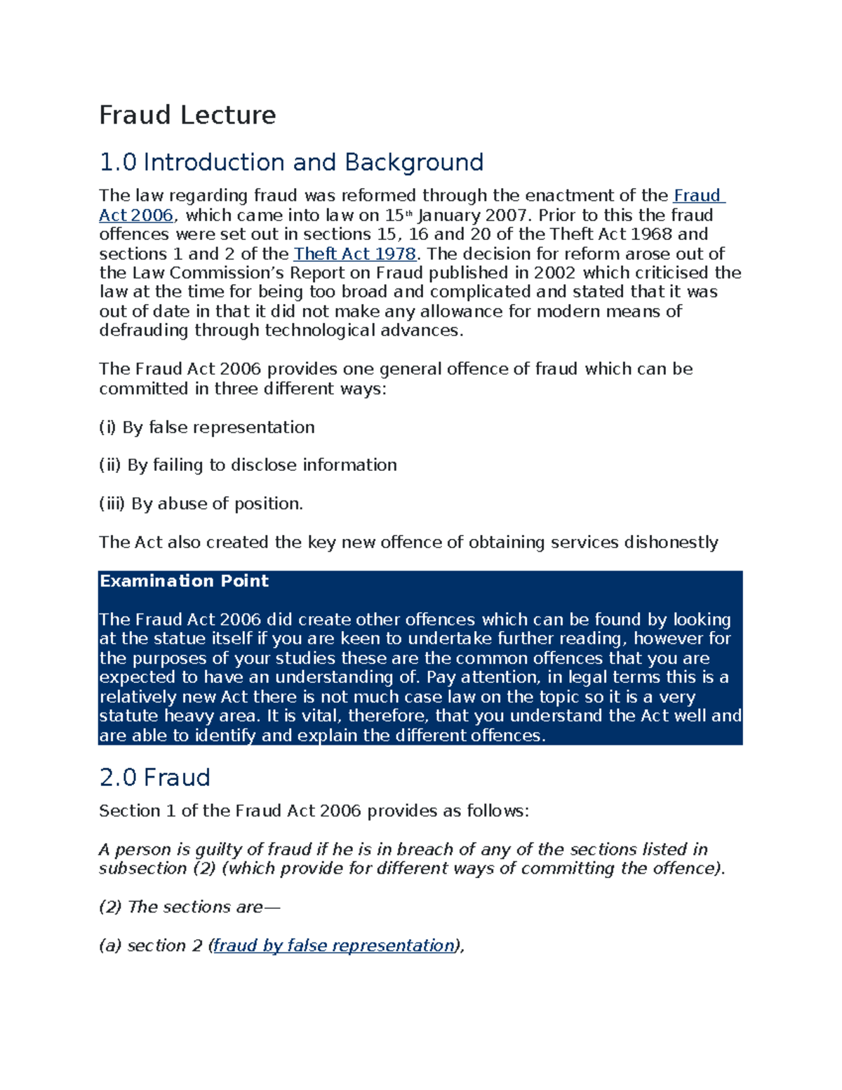 Fraud Lecture - Prior to this the fraud offences were set out in ...