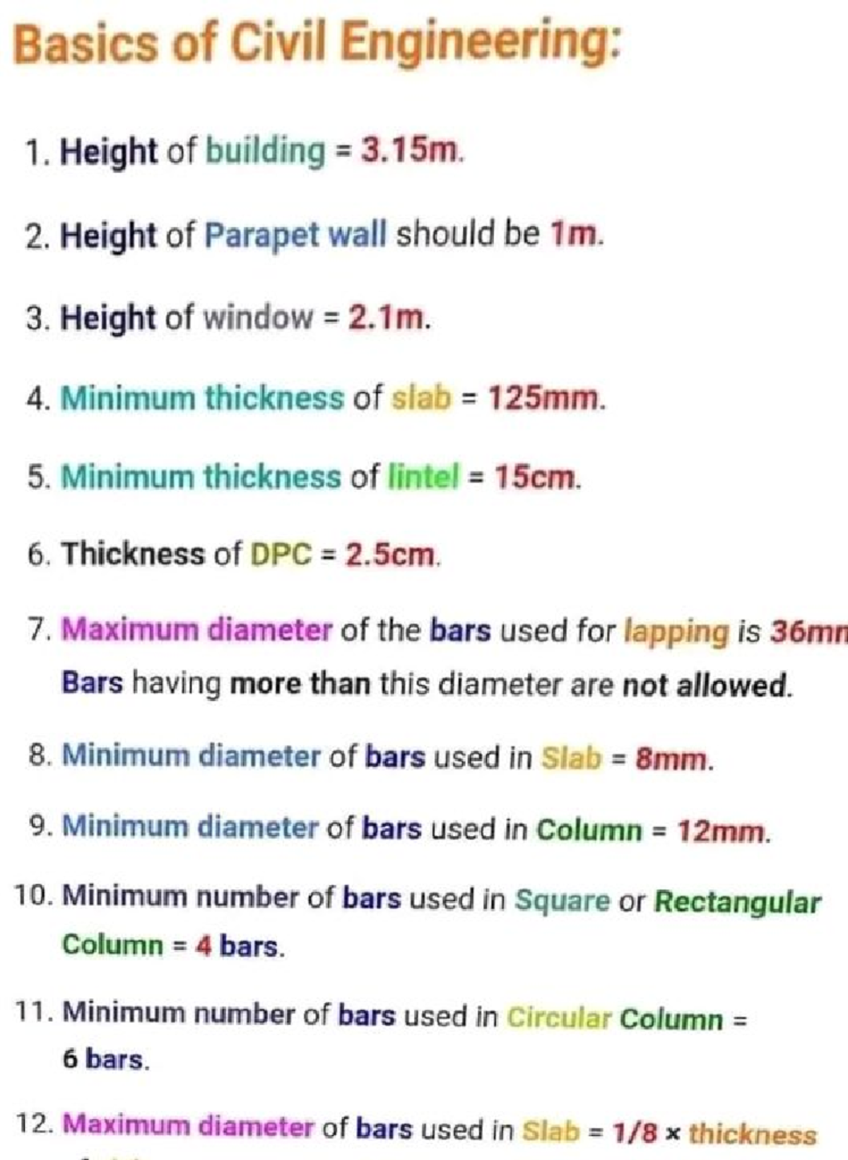 Basic knowledge - Summary - Basics of Civil Engineering: 1. Height of ...