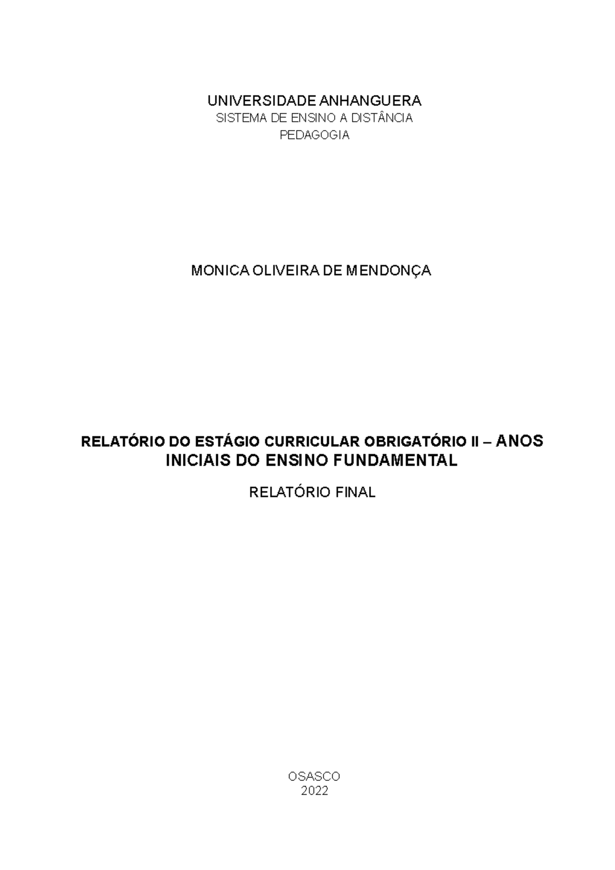 Relatório De Estágio Adaptado Covid 19 Unopar Ensino Fundamental
