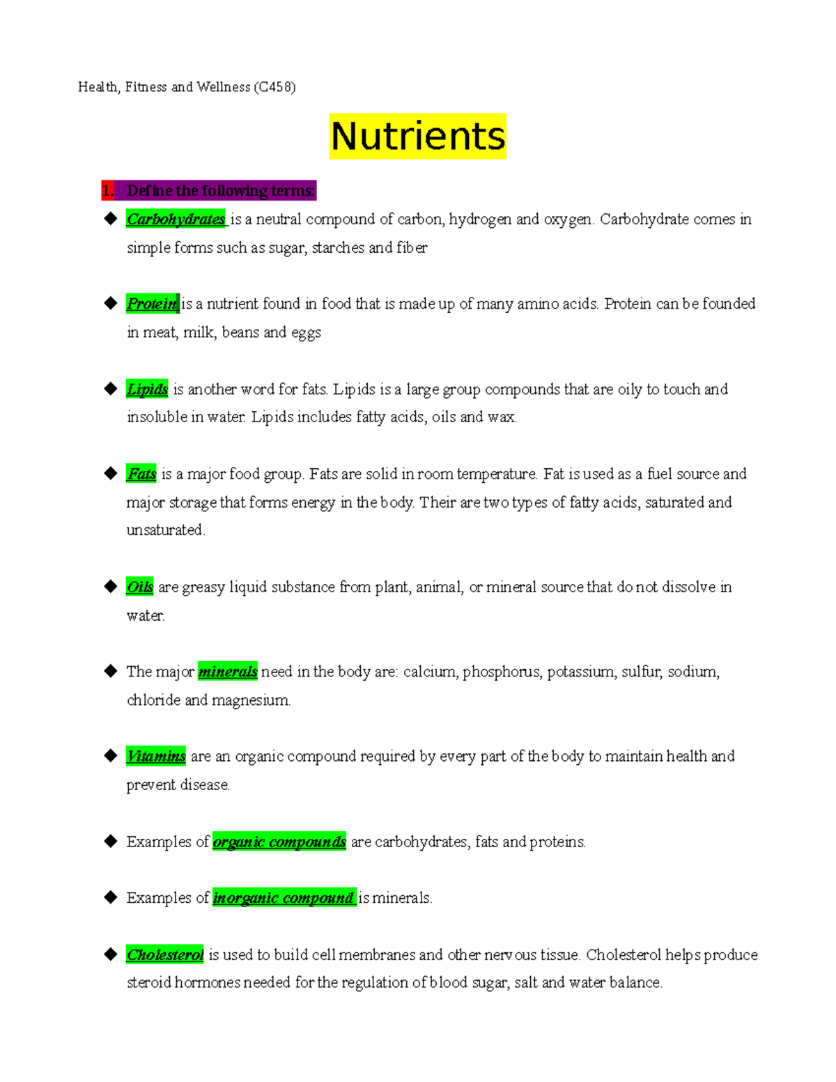 1.2 Nutrients - Make sure to read for a sure pass. - Health, Fitness ...