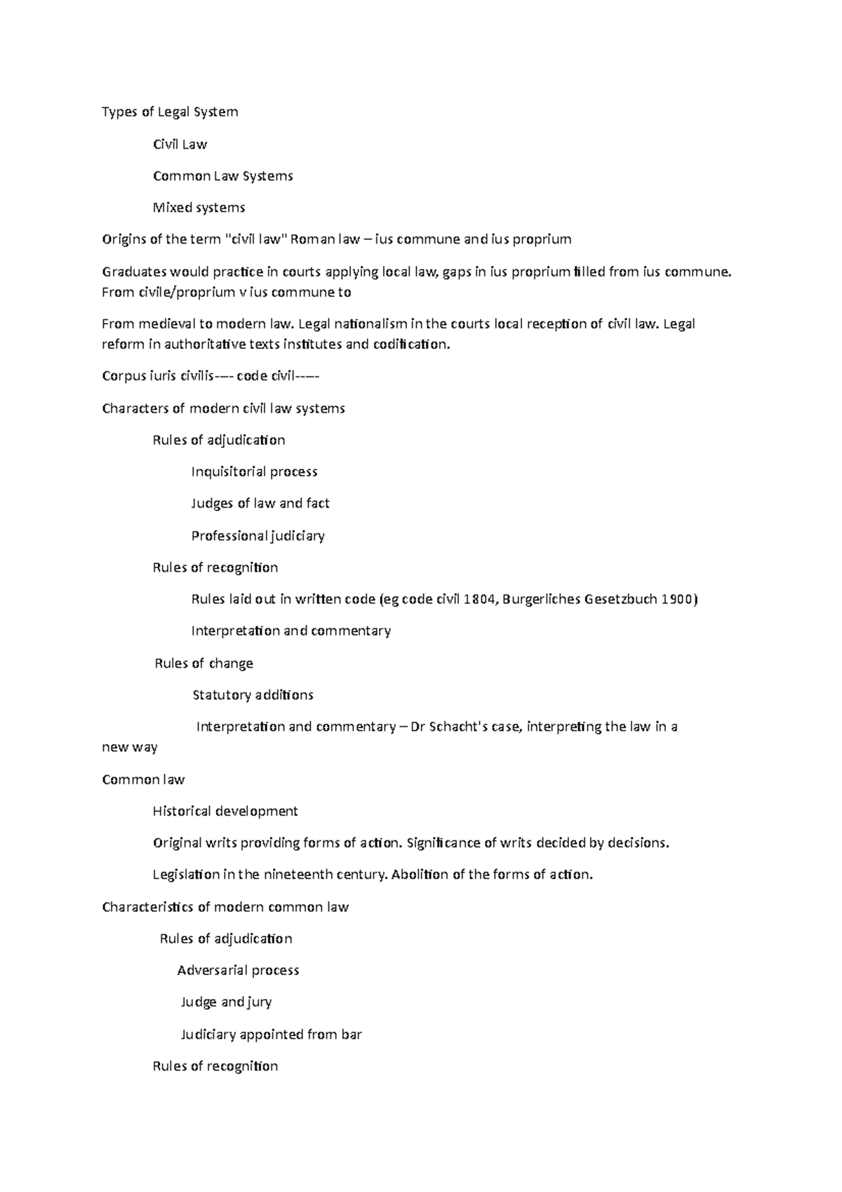 Lecture Two Description of different types of legal systems and their