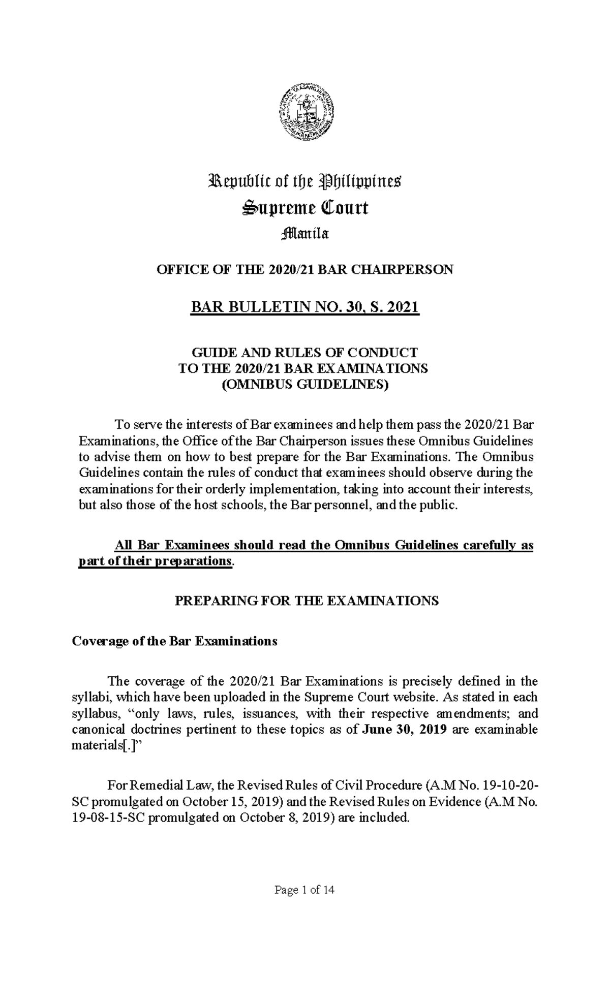 Barbulletin30 Bar Requirements Republic of the Philippines Supreme Court Manila OFFICE OF