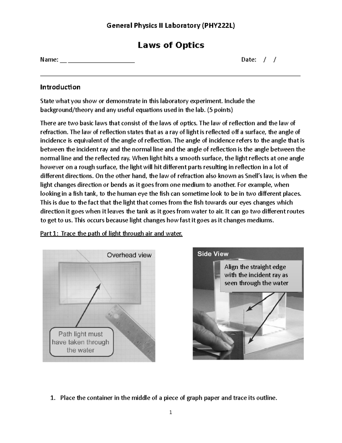 Laws of Optics Laws of Optics Name __ ____________________ Date