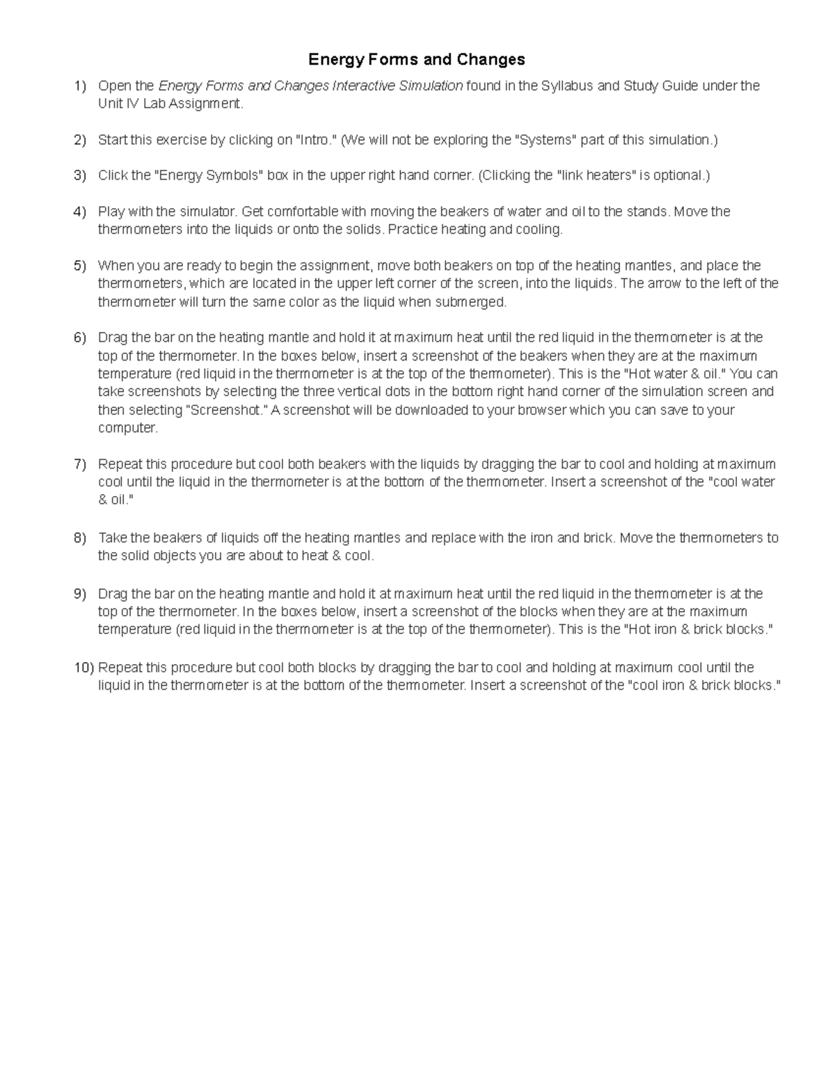 Unit 4 Energy Forms And Changes Worksheet Energy Forms And Changes 