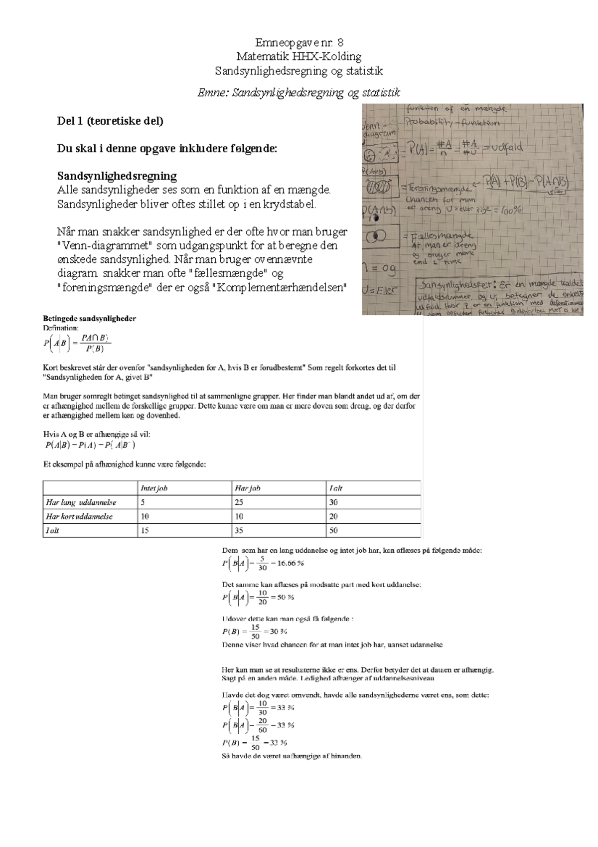 Emneopgave 8 - Sandsynlighedsregning Og Statestik - Matematik HHX ...