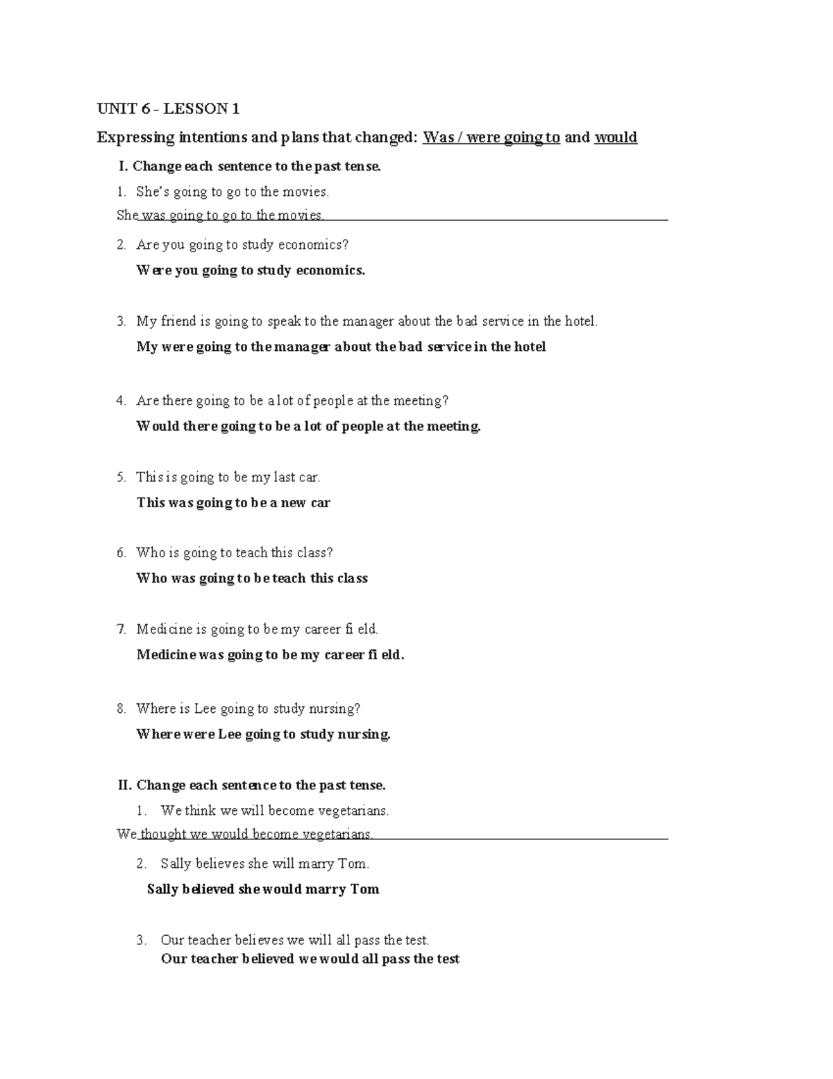 Unit 6Homework - Notas - UNIT 6 - LESSON 1 Expressing intentions and ...