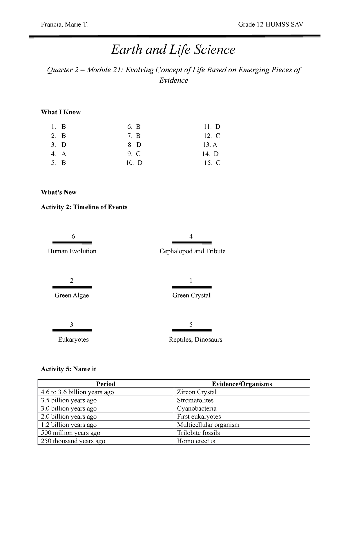 Earth And Life Science Qaurter 2 - B 11. D B 7. B 12. C D 8. D 13. A A ...