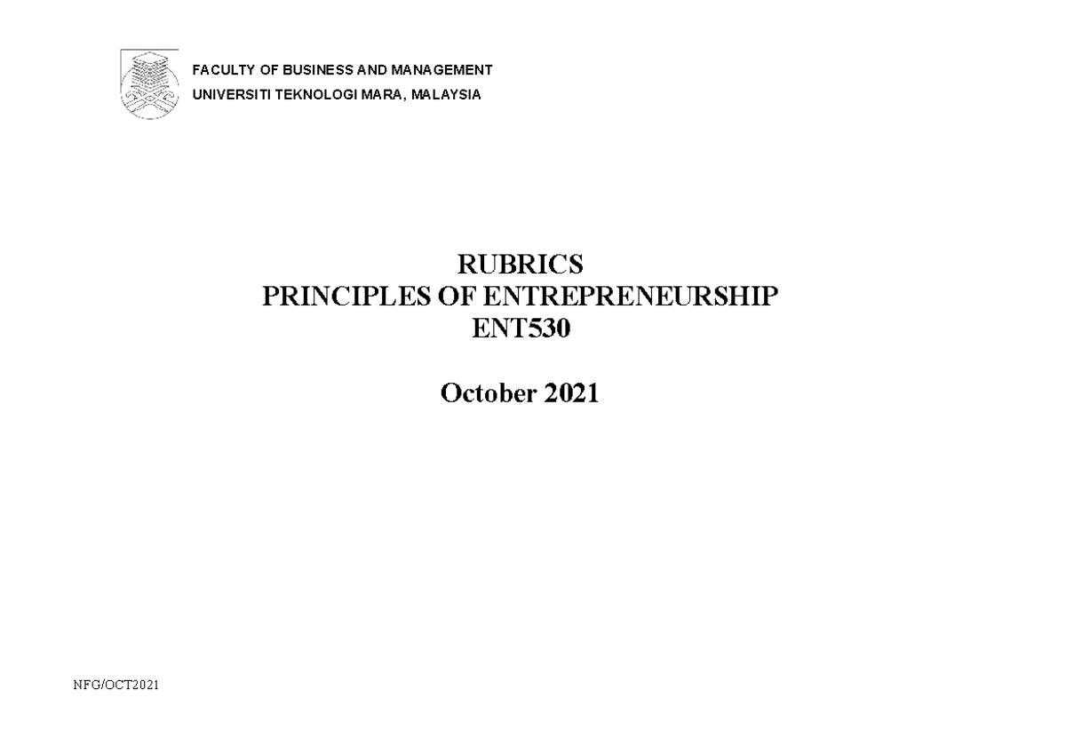 ENT530 Rubrics - assignment - FACULTY OF BUSINESS AND MANAGEMENT ...