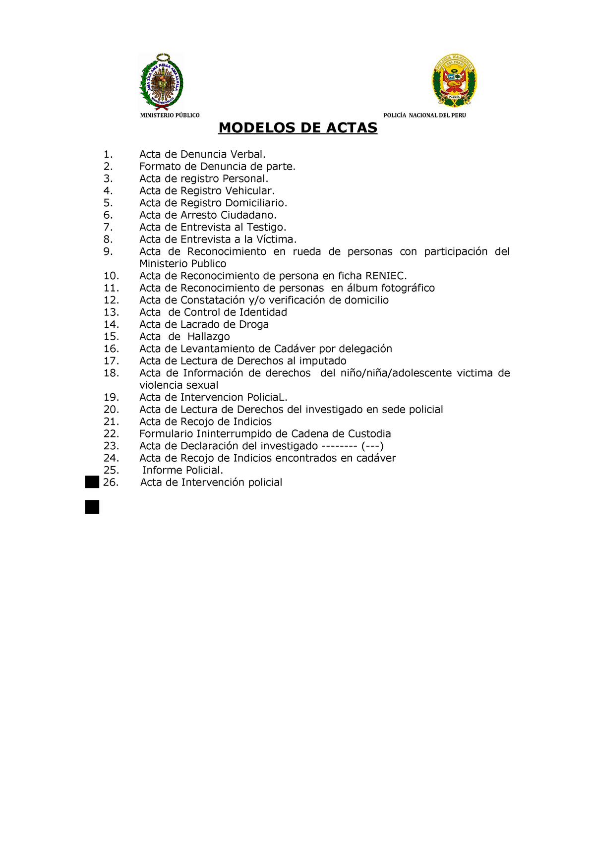 291159815 Modelos de Actas NCPP - MODELOS DE ACTAS Acta de Denuncia Verbal.  Formato de Denuncia de - Studocu