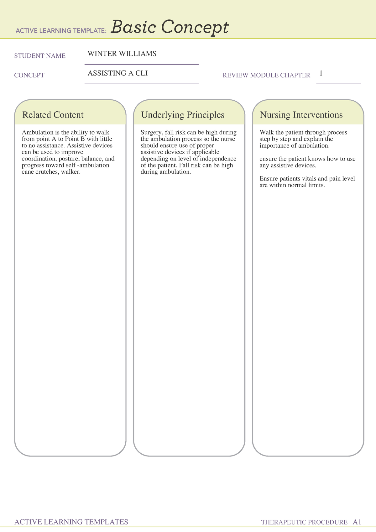 Assisting A Client Who Is Postop Ambulation - STUDENT NAME WINTER ...