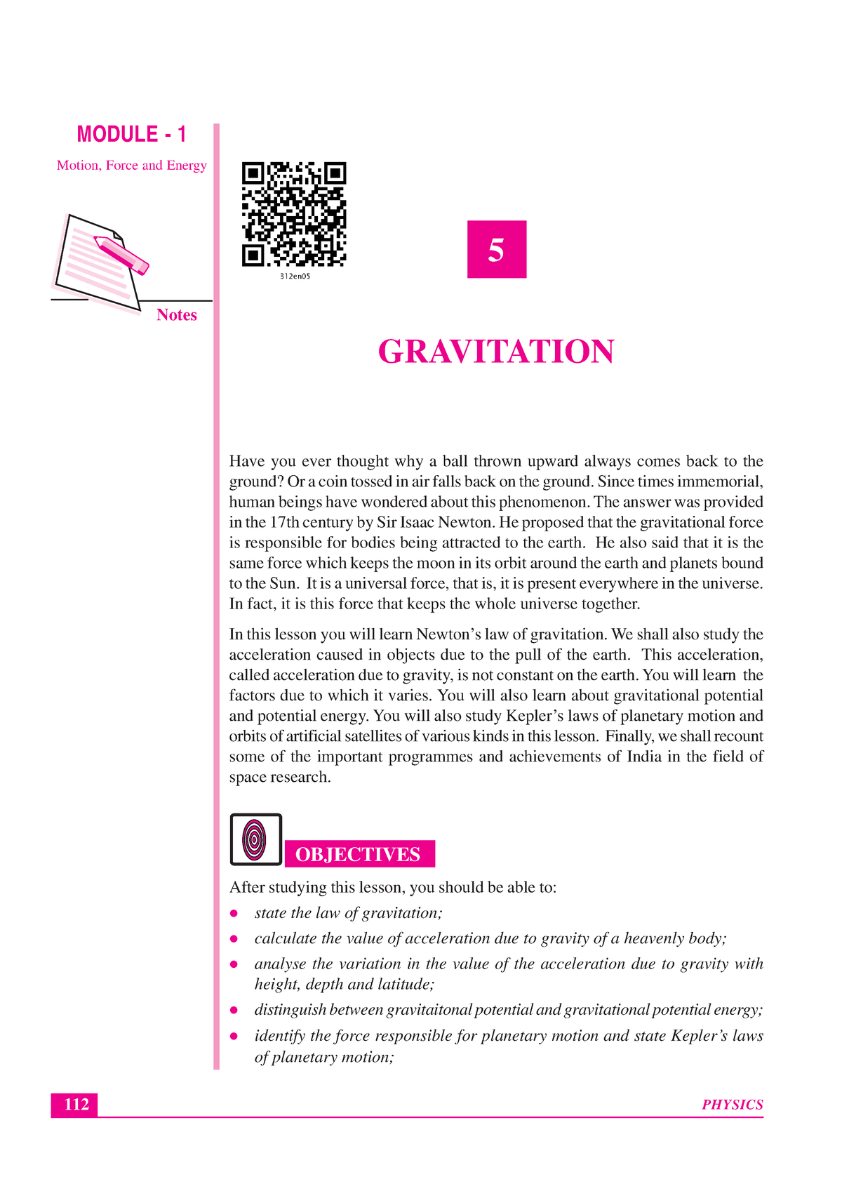 Gravitation - Study Materials - Notes PHYSICS MODULE - 1 Gravitation ...