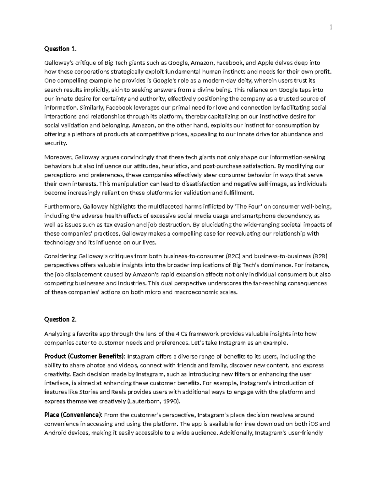 55 - Good documents indeed. - Question 1. Galloway's critique of Big ...