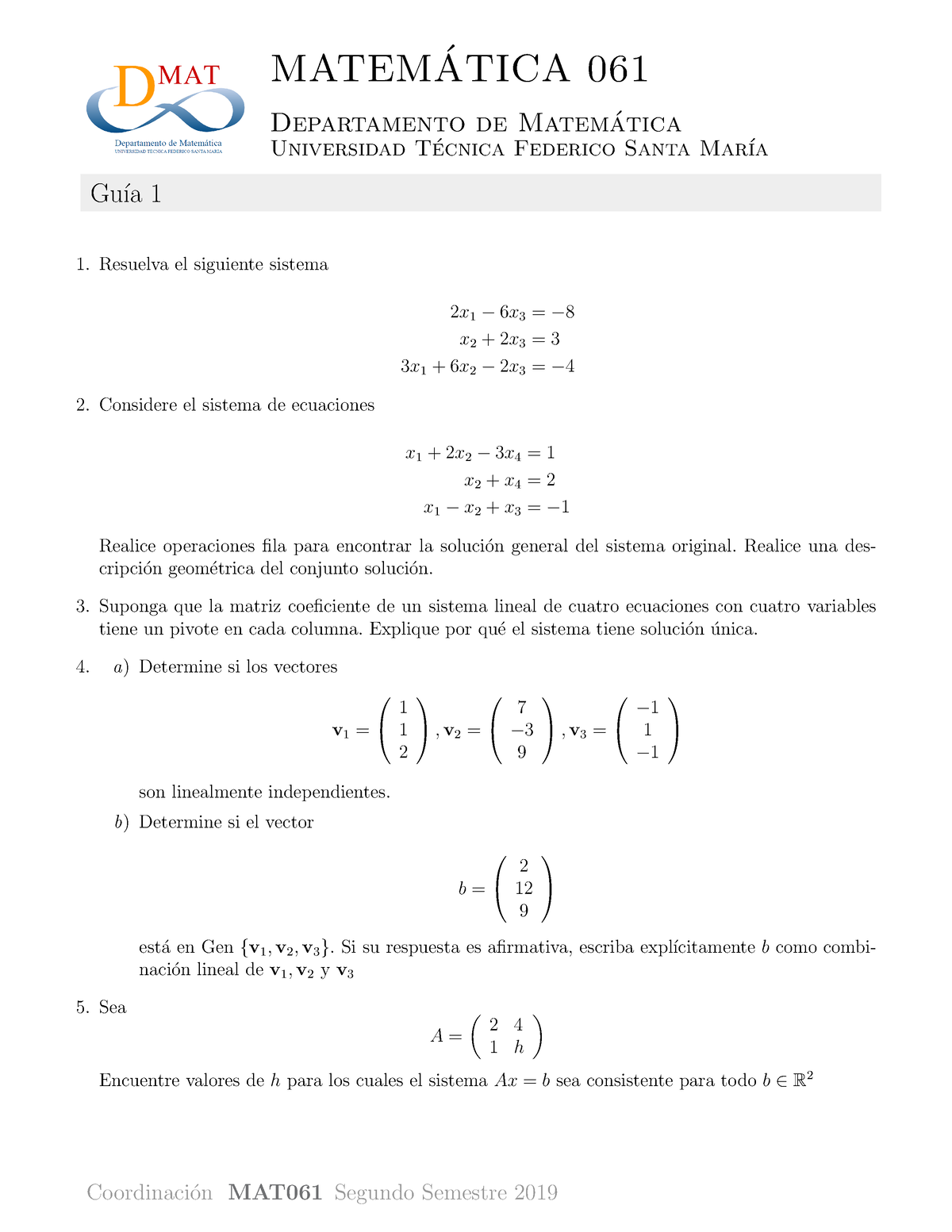 Guia 1 - Guía De Ejercicios - MATEM ́ATICA 061 Departamento De Matem ...