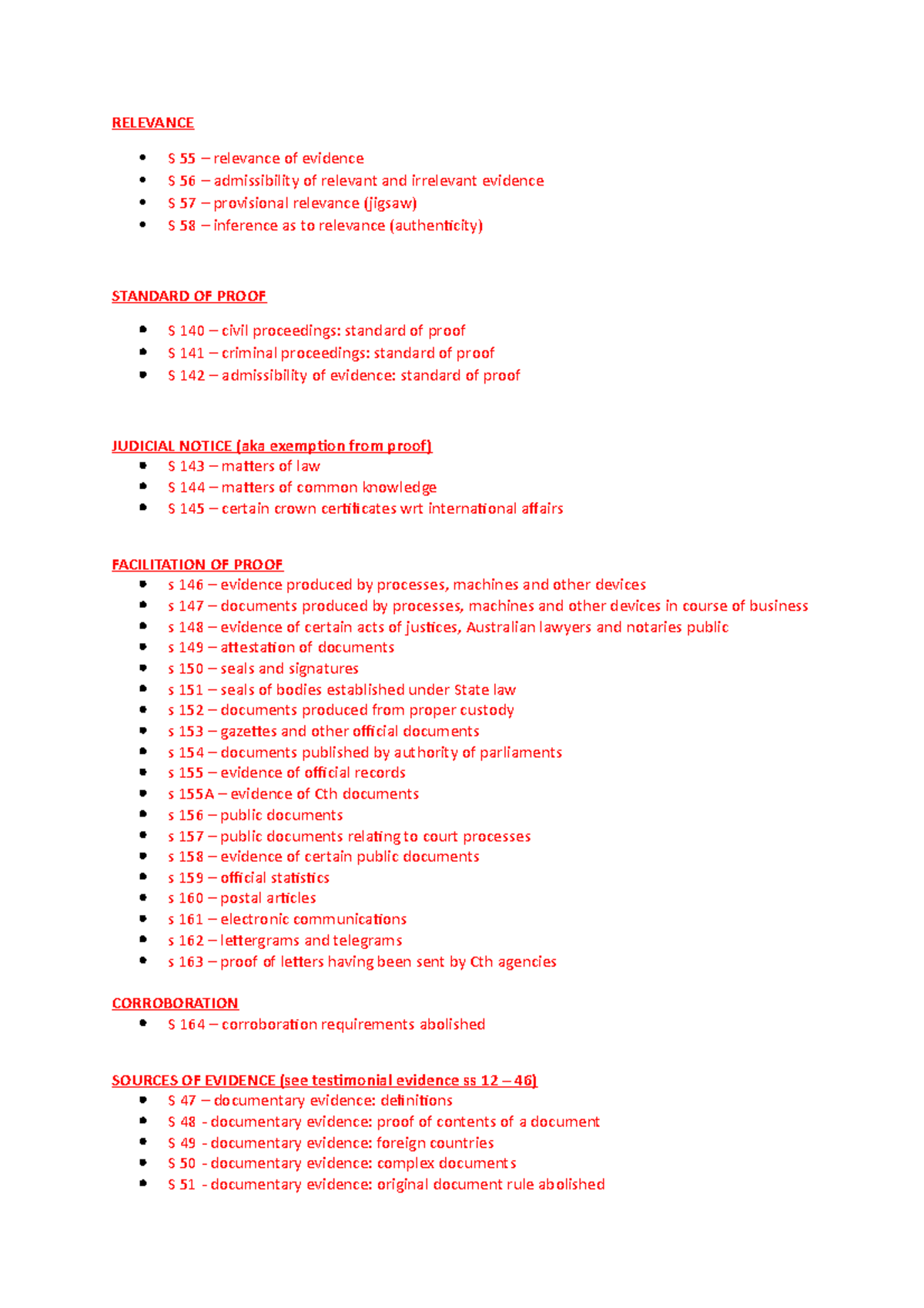 List of evidence sections - RELEVANCE S 55 relevance of evidence S 56 ...