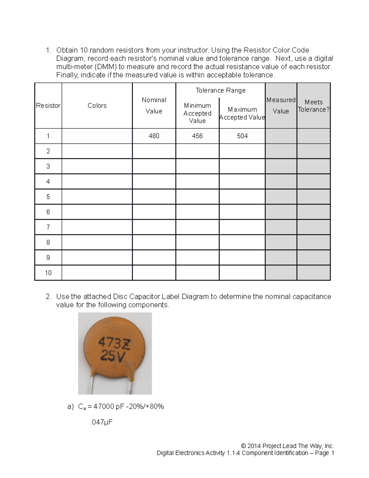1.1.4.A Component Identification Analog Obtain 10 random resistors