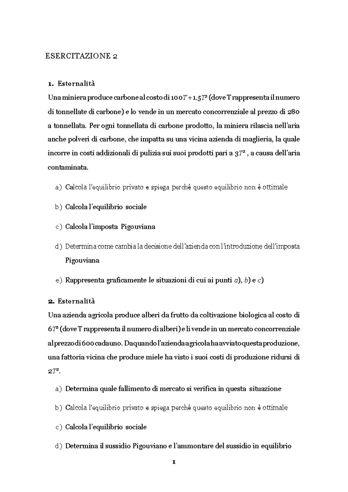 Esercitazione 2 testo 1 ESERCITAZIONE 2