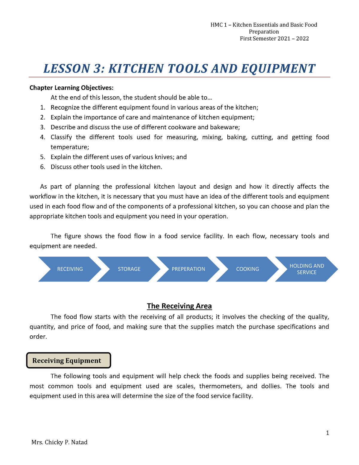 Lesson 3- Kitchen Tools and Equipment - Preparation First Semester 2021 ...
