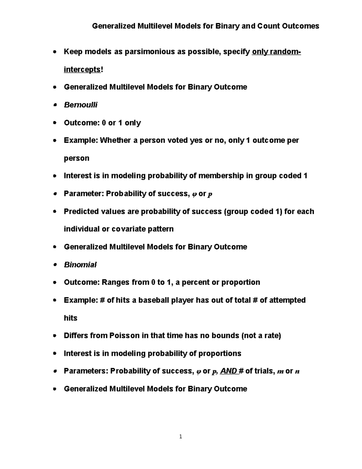 Generalized Multilevel Models for Binary and Count Outcomes III - Keep ...