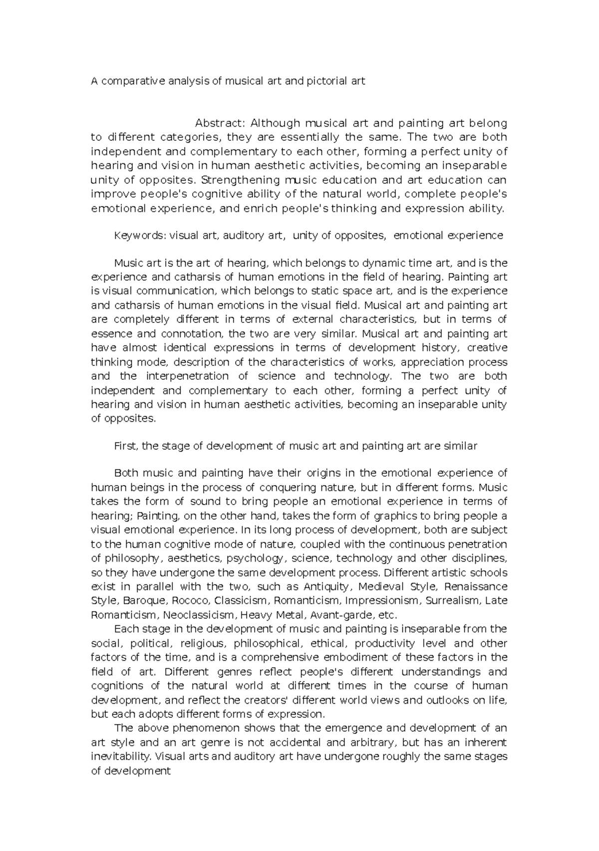 A comparative analysis of musical art and pictorial art - The two are ...