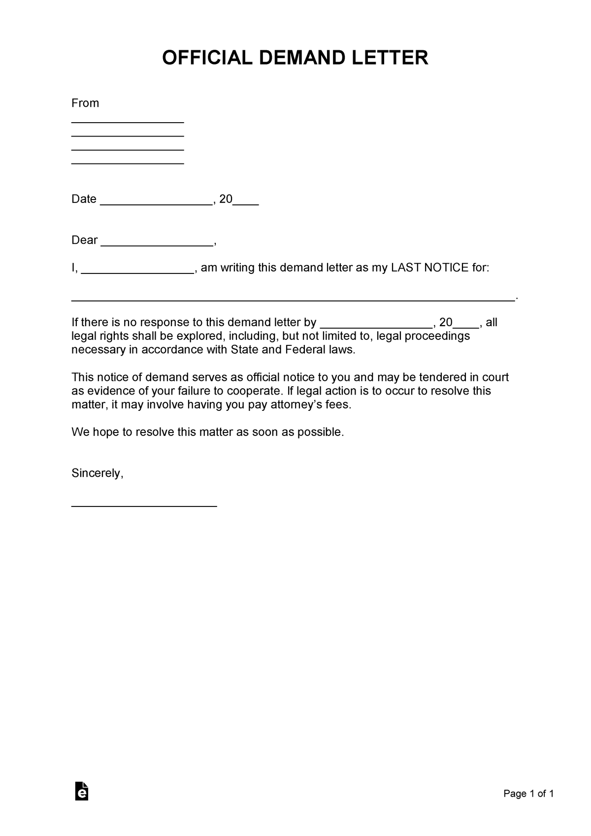 Offical-Demand-Letter - Page 1 of 1 OFFICIAL DEMAND LETTER From Date ...