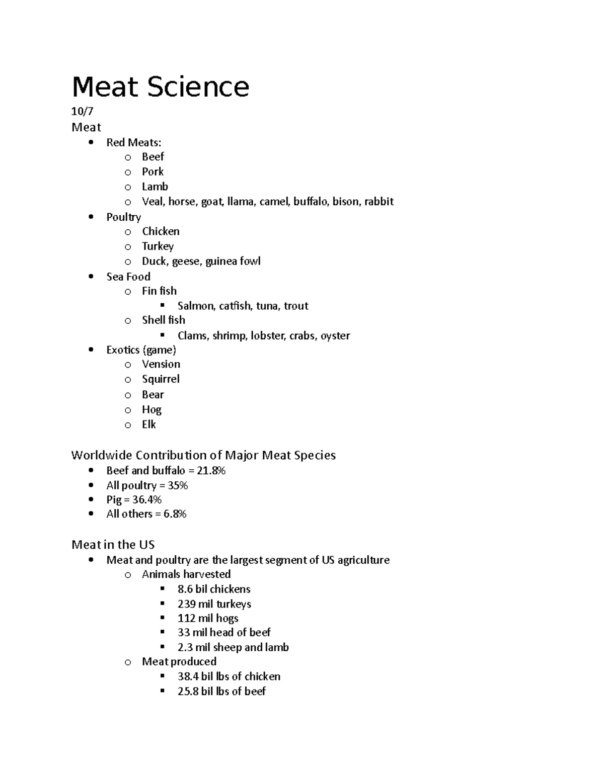 Meat Science Meat Science 10/ Meat Red Meats o Beef o Pork o Lamb o
