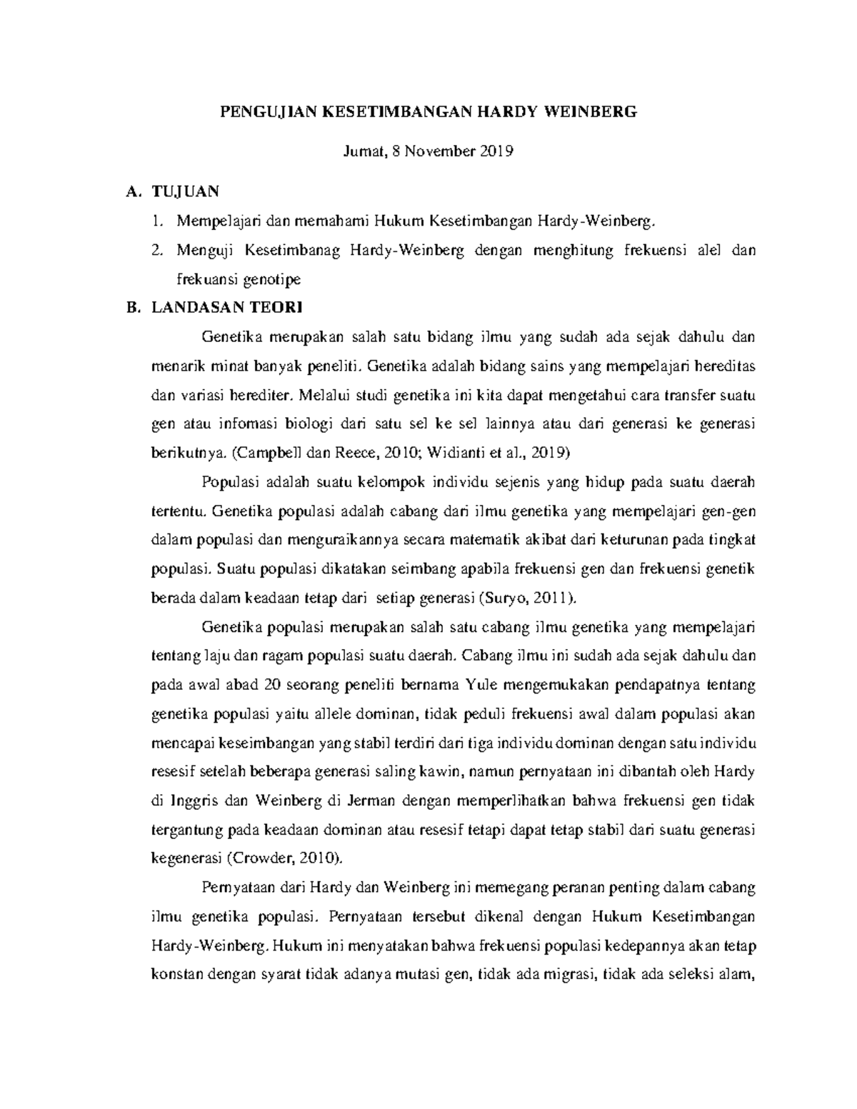 Pengujian Kesetimbangan Hardy Weinberg PENGUJIAN KESETIMBANGAN HARDY