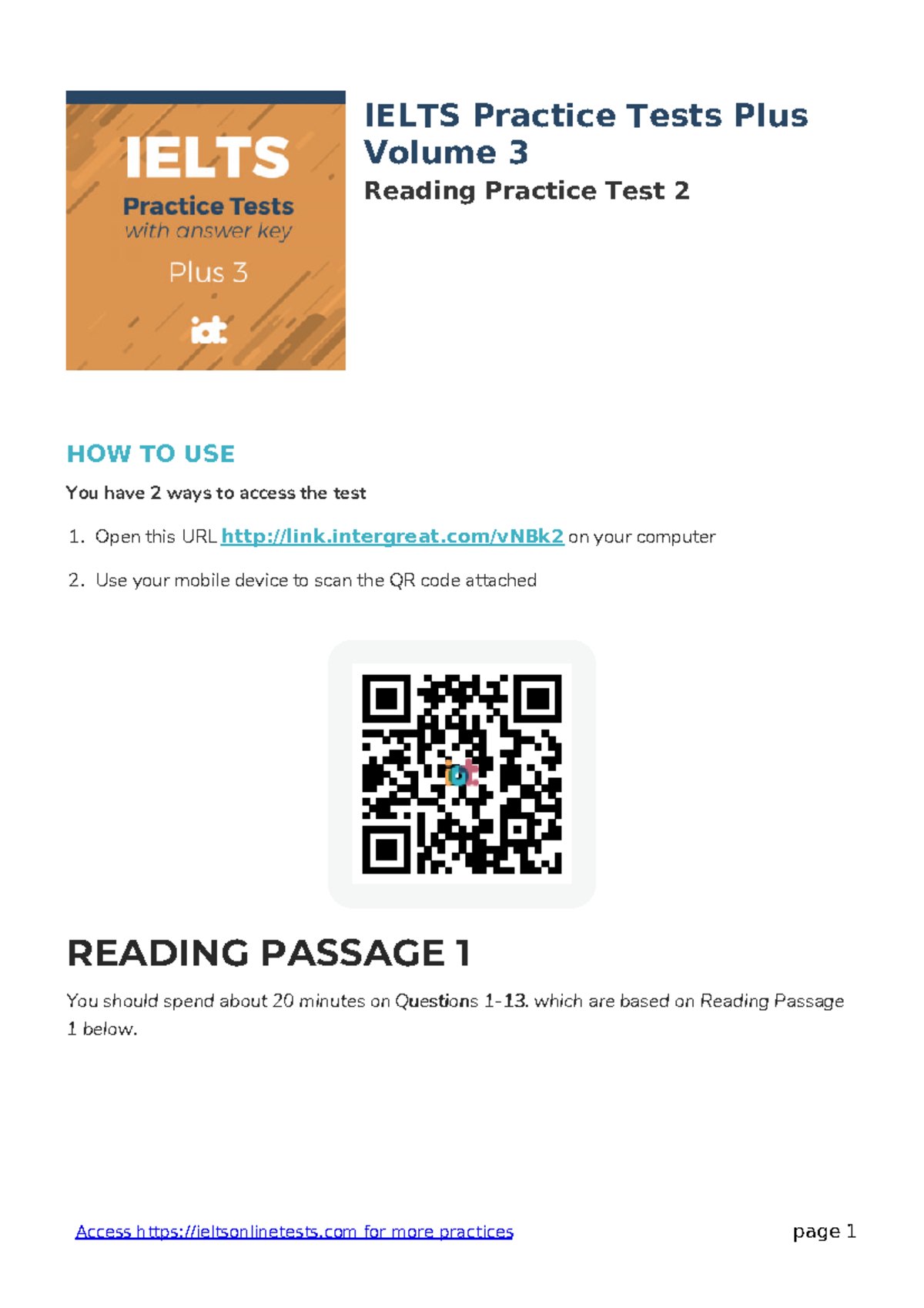 Readingpracticetest 2-v9-2081 - IELTS Practice Tests Plus Volume 3 ...