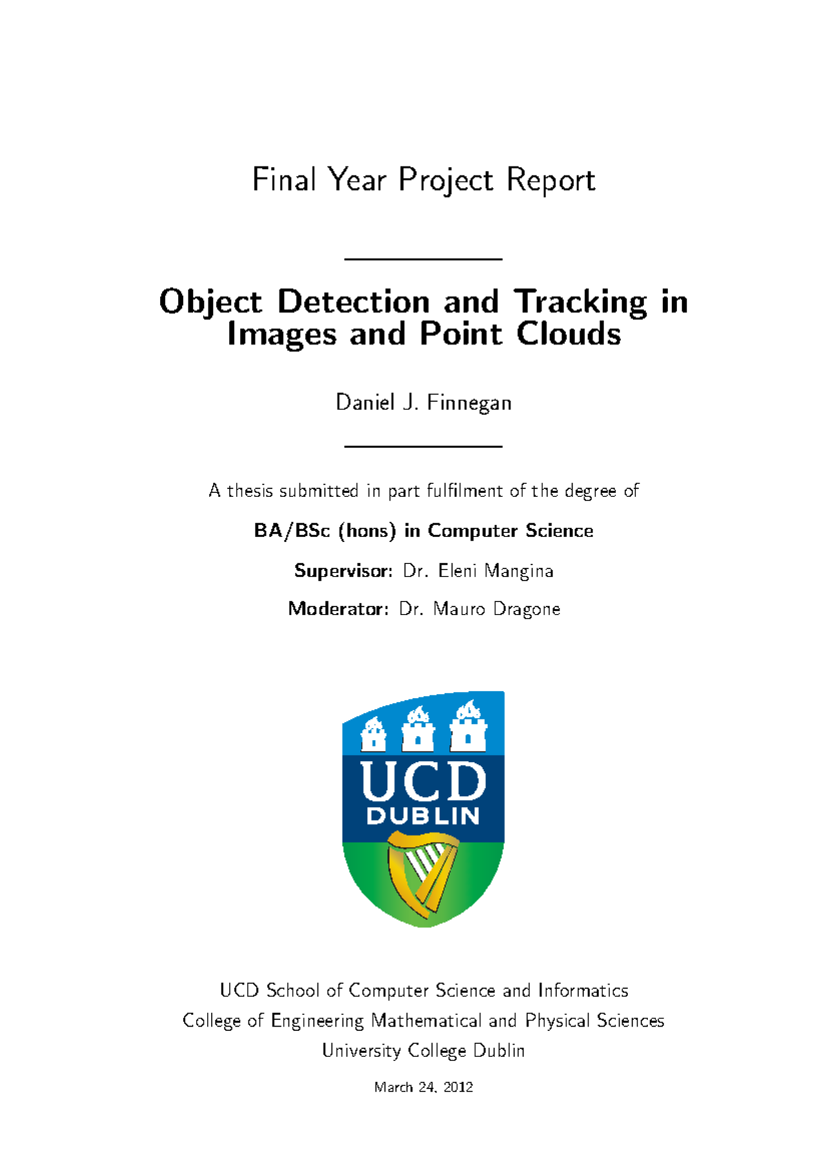 Daniel J - Final Year Project Report Object Detection and Tracking in ...