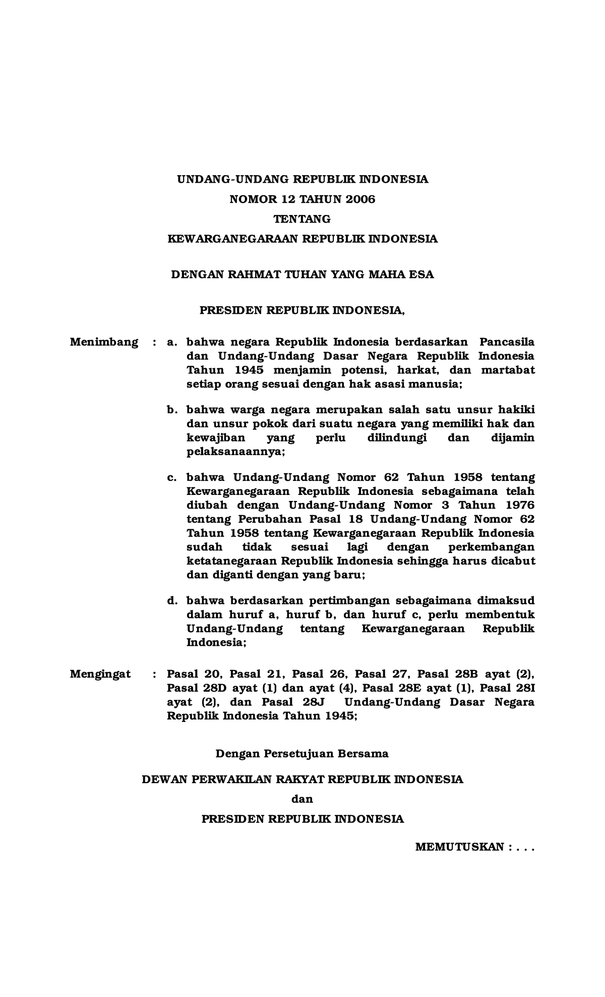 UU Nomor 12 Tahun 2006 - Belajar - UNDANG-UNDANG REPUBLIK INDONESIA ...