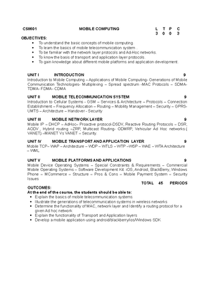 UNIT I Notes - 1 Introduction to Mobile Computing: The rapidly ...