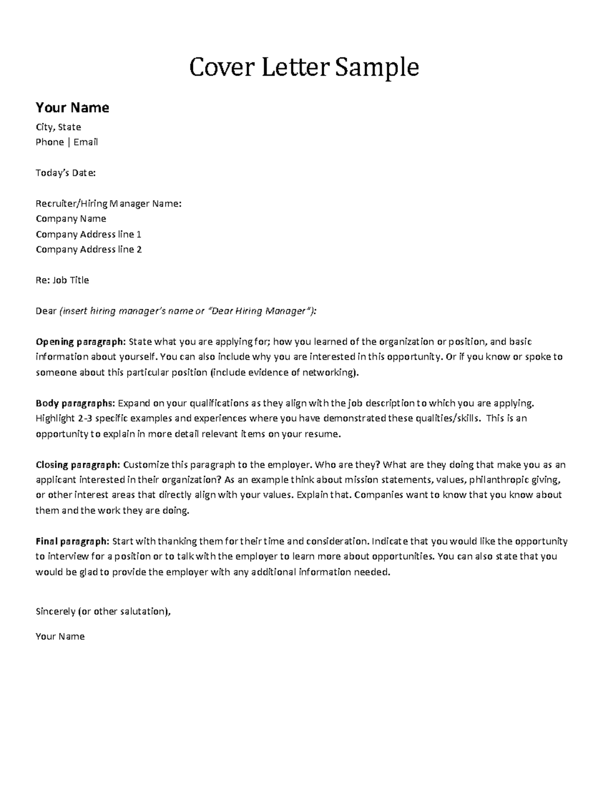 Cover Letter template - Cover Letter Sample Your Name City, State Phone ...