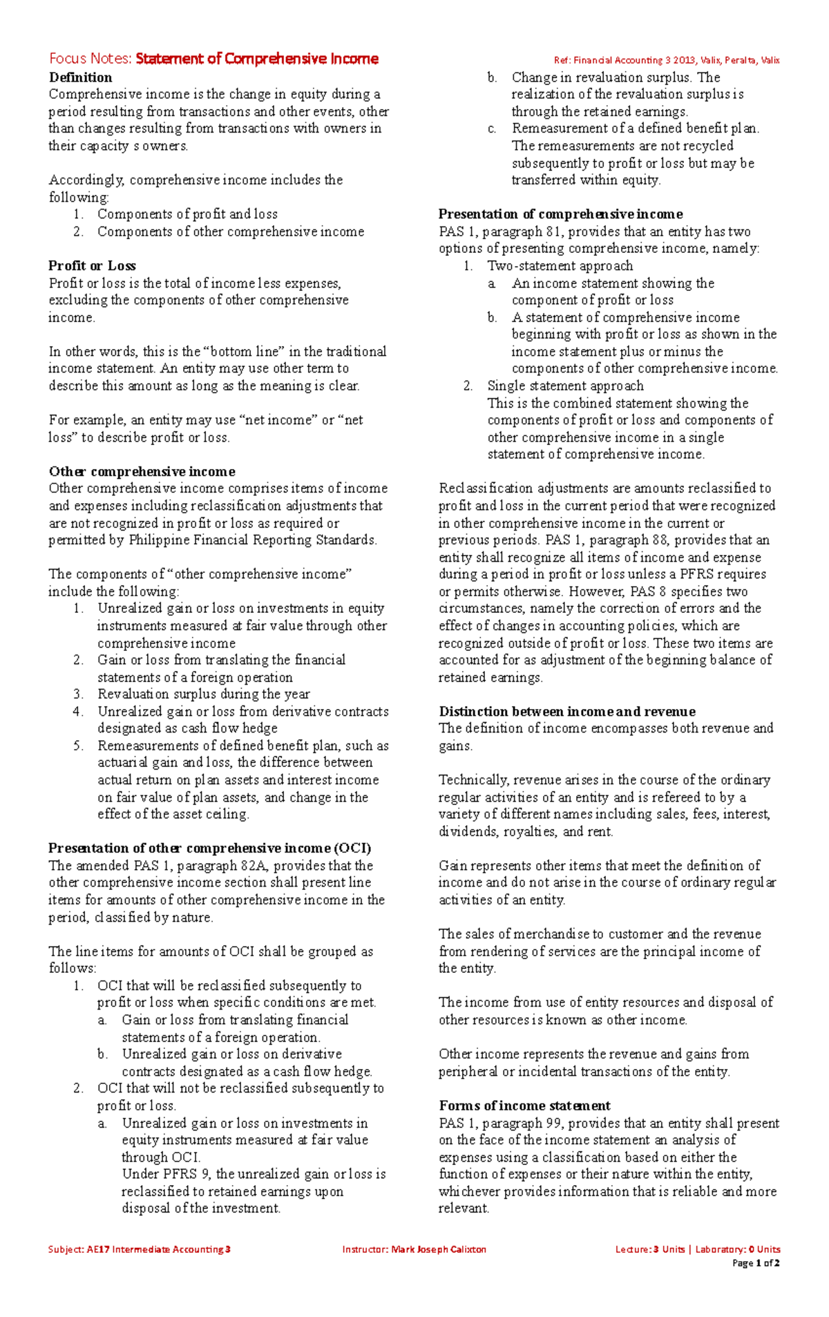 Ae17 06 statement of comprehensive income - Focus Notes: Statement of ...