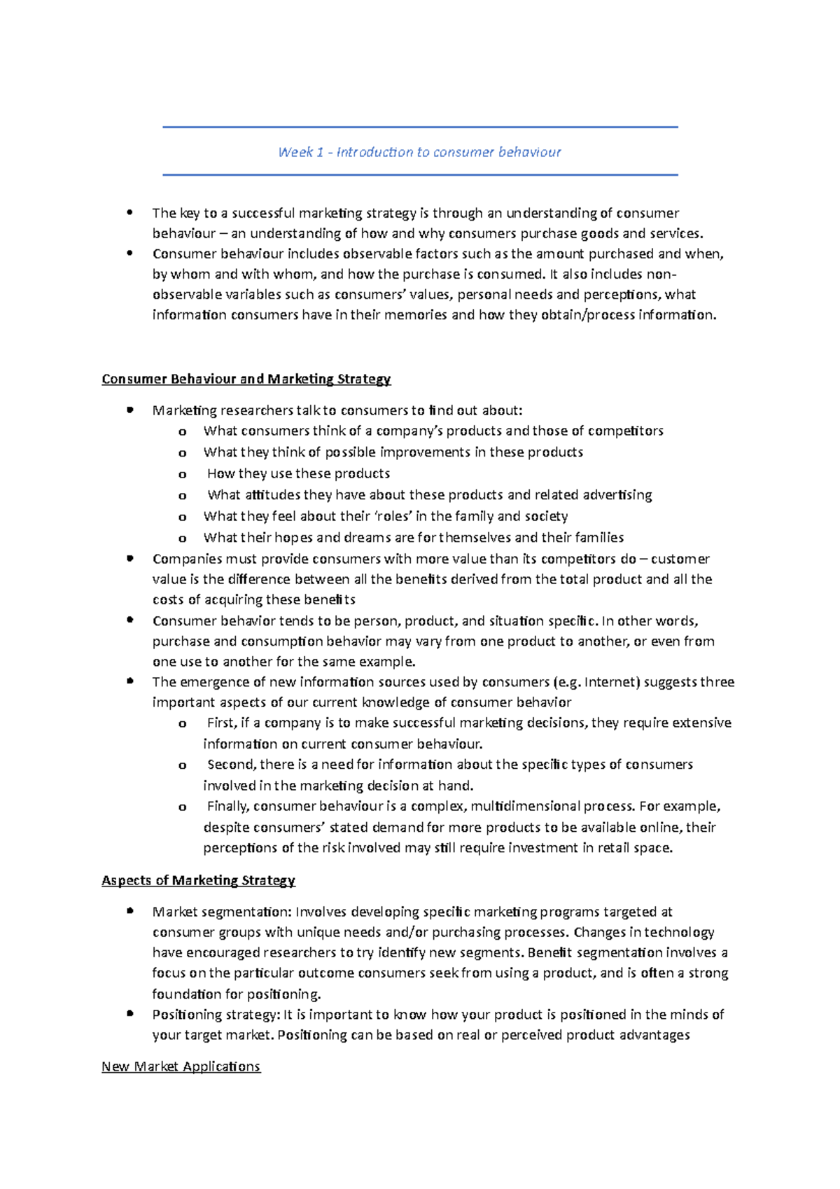Week 1-6 - Lecture notes 1-6 - Week 1 - Introduction to consumer ...