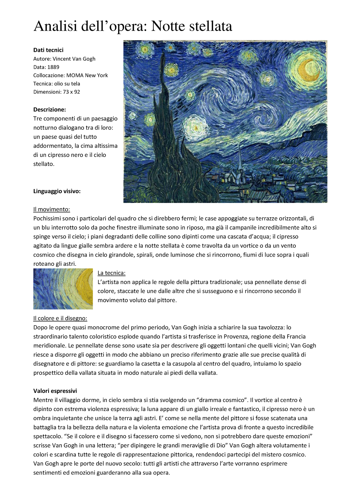 Notte stellata Van Gogh: analisi del dipinto - Studia Rapido