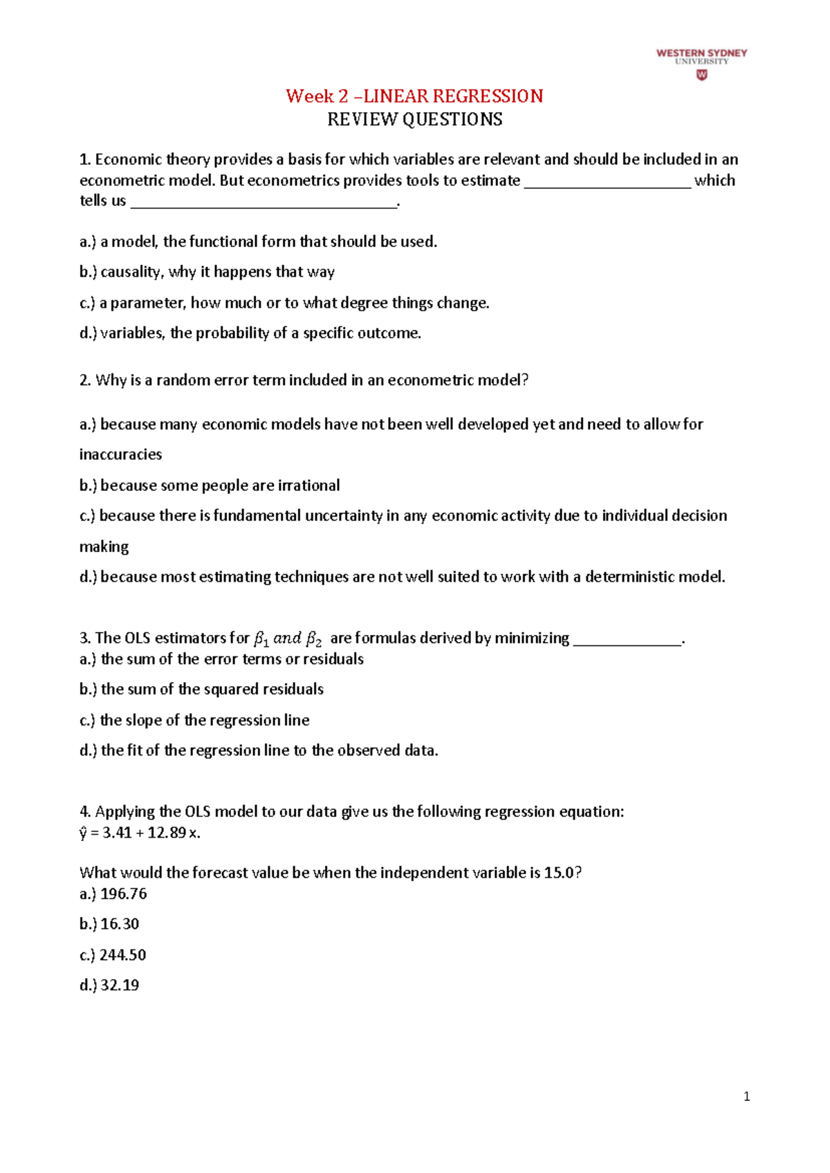 EFM3 - Module 2 - Review Questions - 1 Week 2 – LINEAR REGRESSION ...