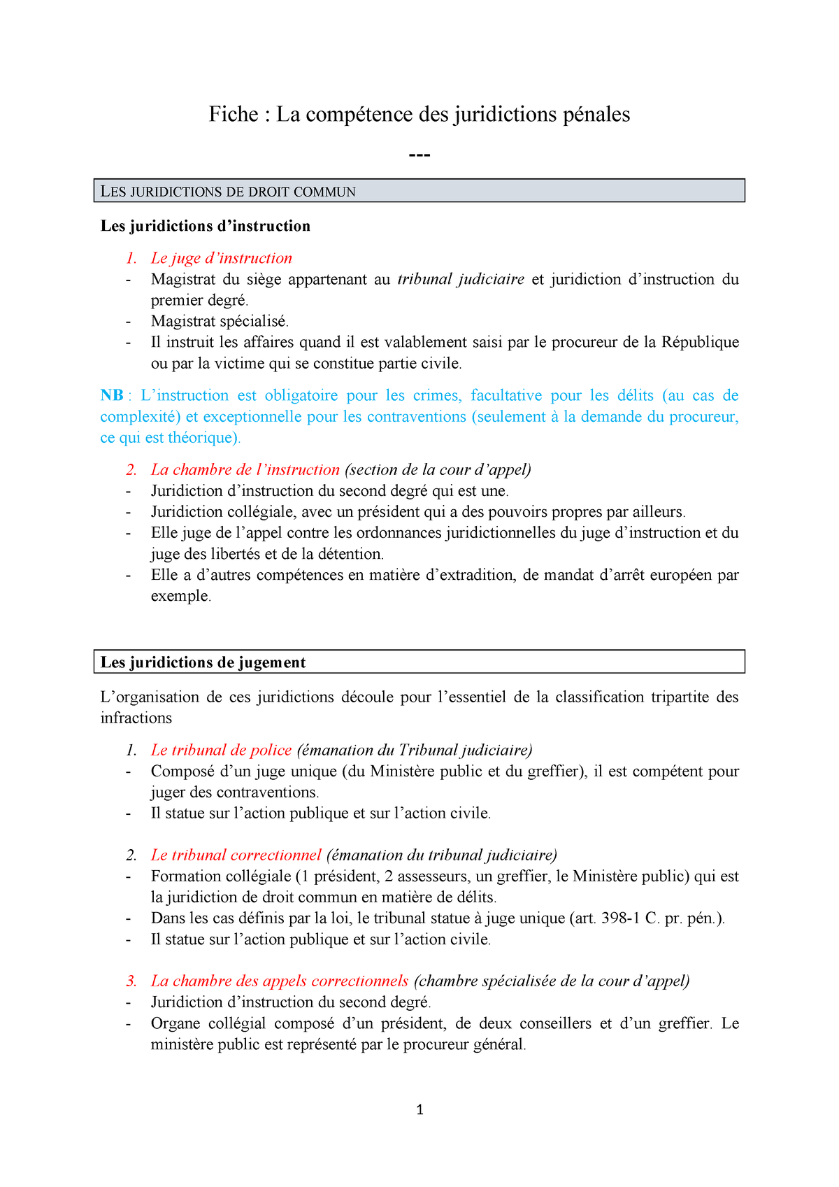 Compétences Des Juridictions - Fiche : La Compétence Des Juridictions ...