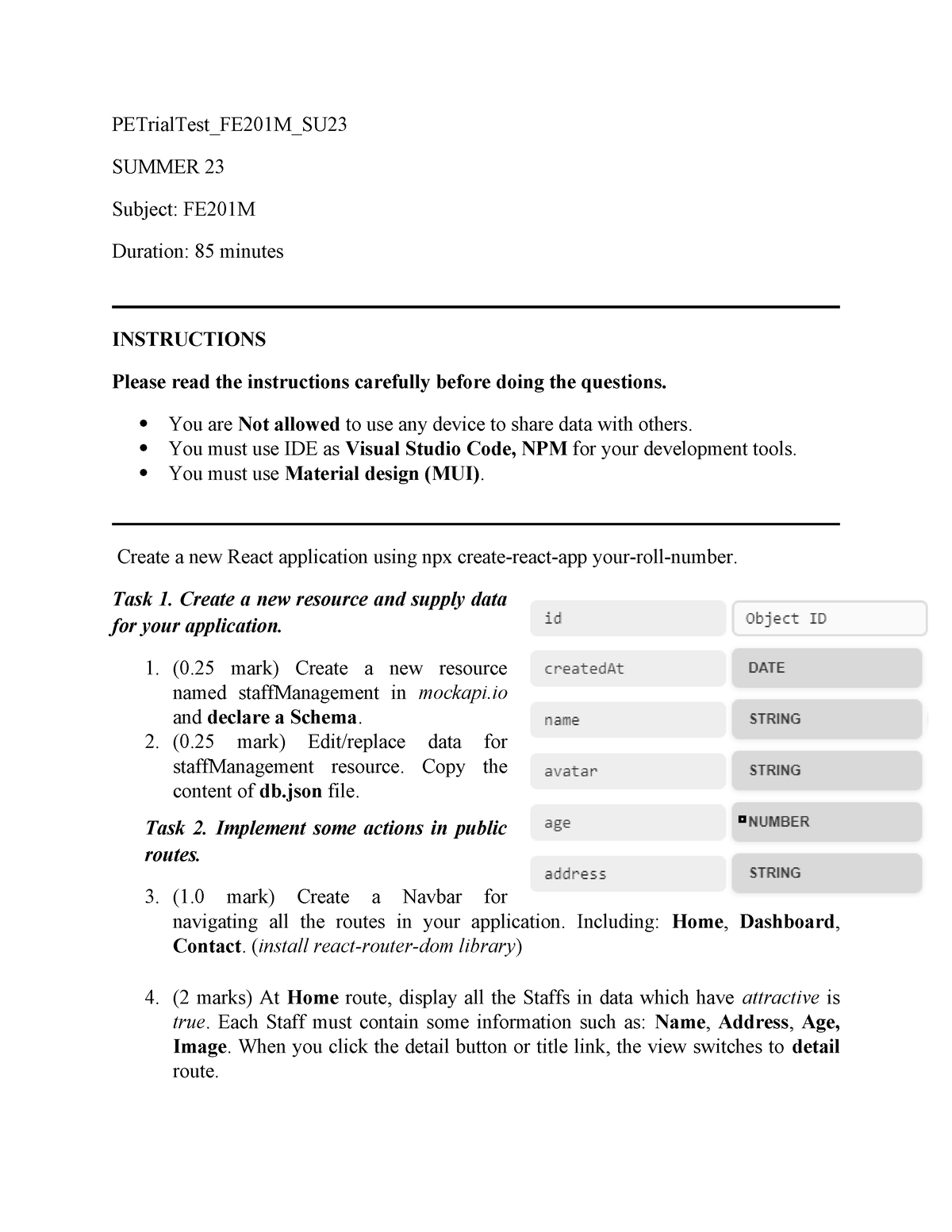 PE FE201M SU23 PETrial Test - PETrialTest_FE201M_SU SUMMER 23 Subject ...