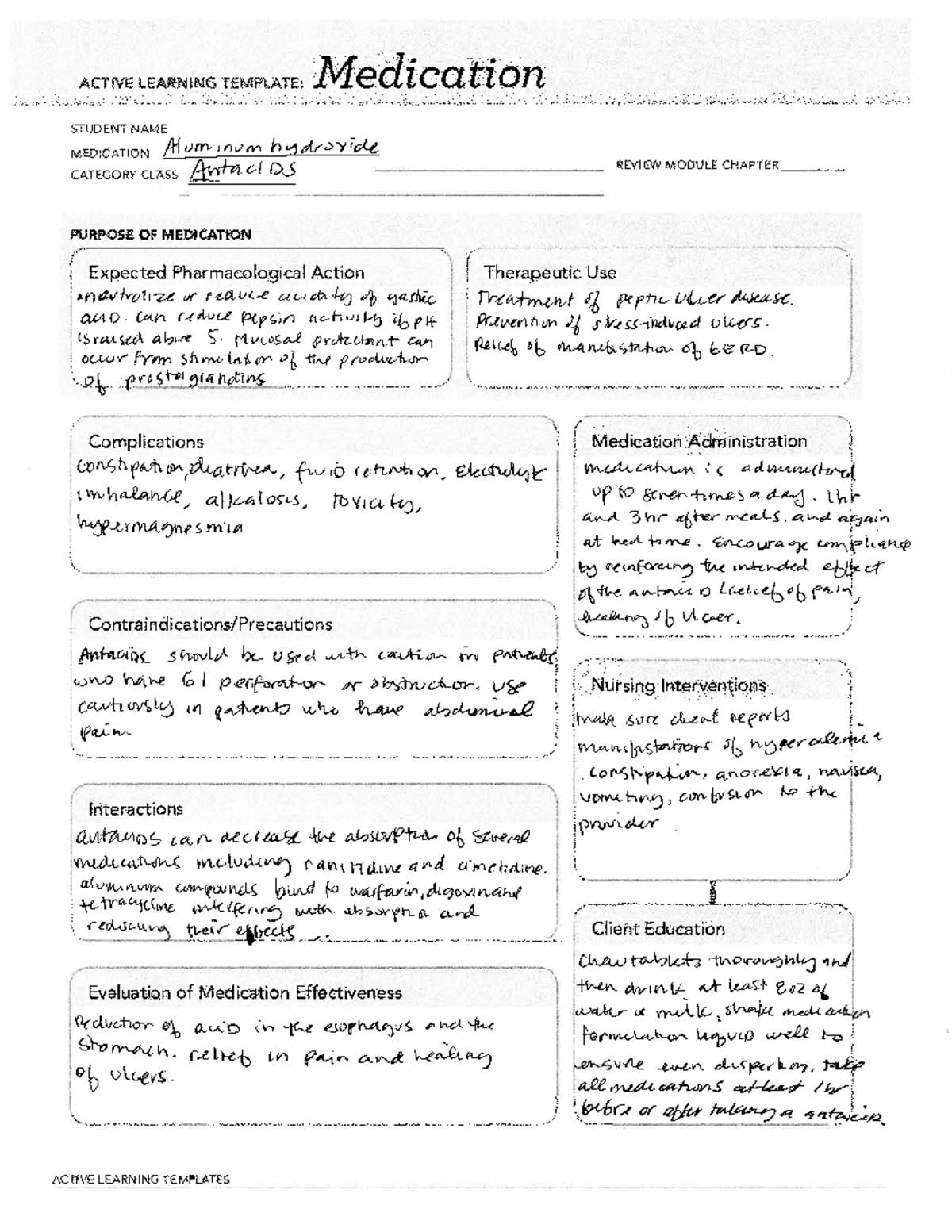 Antacids - ATI template - NURS 2 - Smith Chason - Studocu