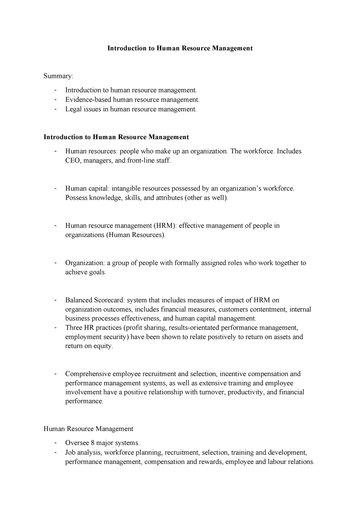 Unit 1 - Introduction To Human Resource Management Lecture Notes ...