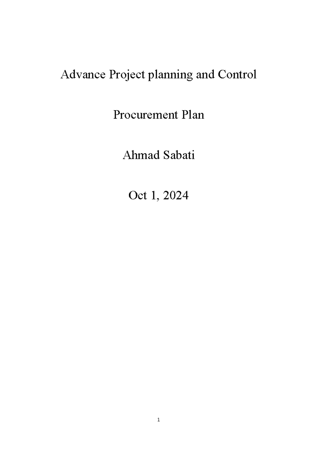 Advance project and planning 8932109 Advance Project planning and Control Procurement Plan