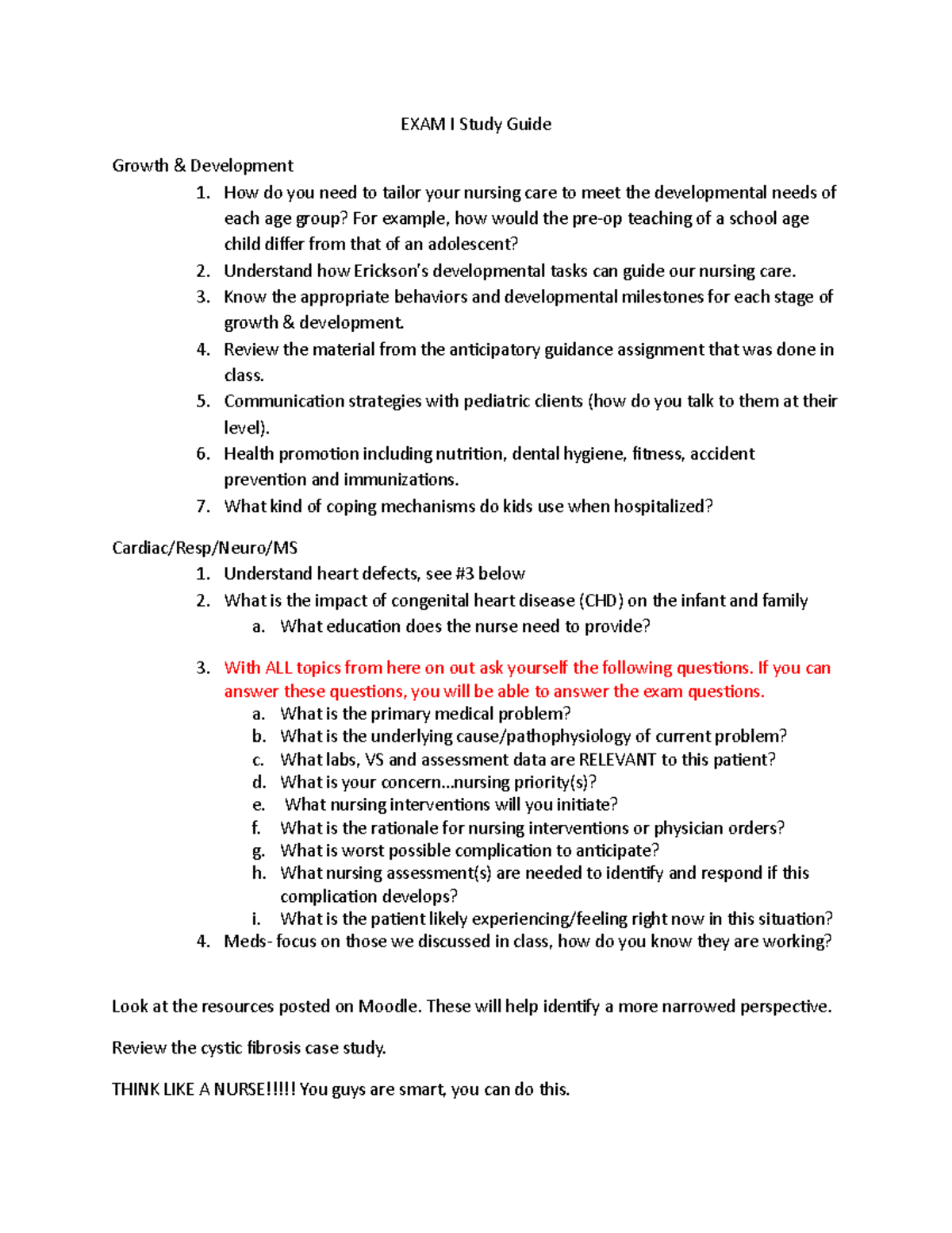 EXAM I Study 18 - Exam 1 - EXAM I Study Guide Growth & Development 1 ...