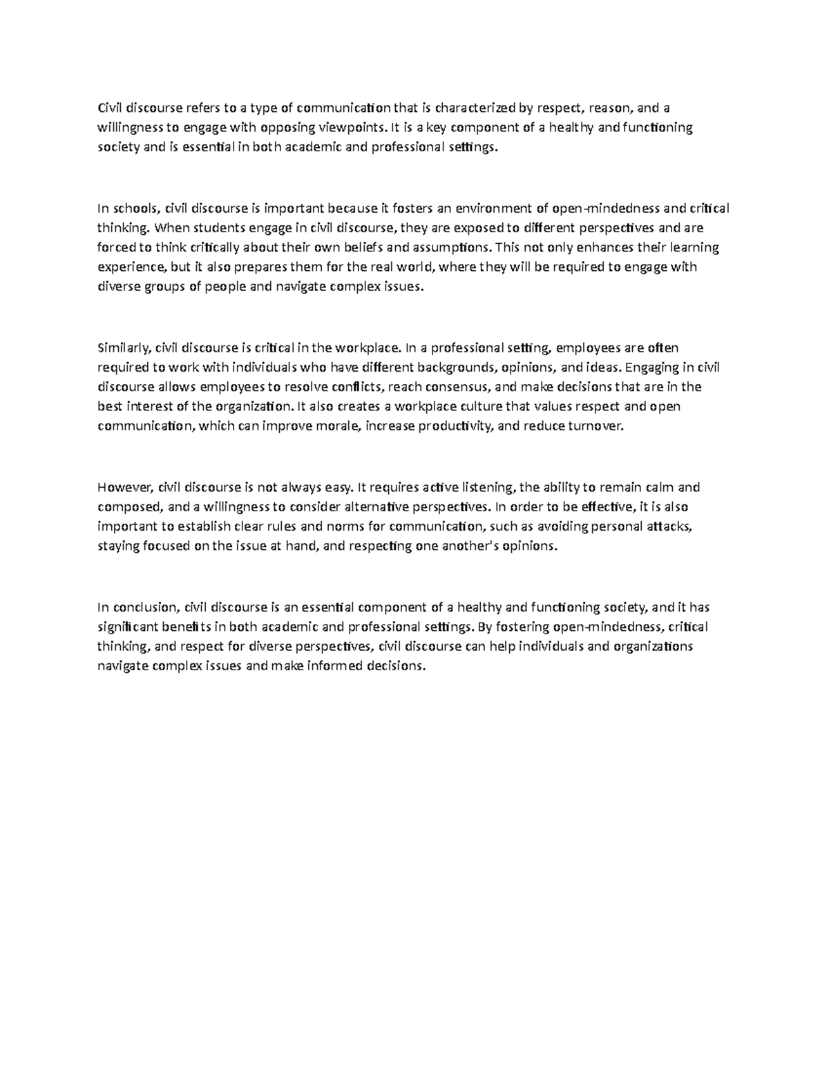 C1 - Notes on the importance of civil discourse in school and work ...
