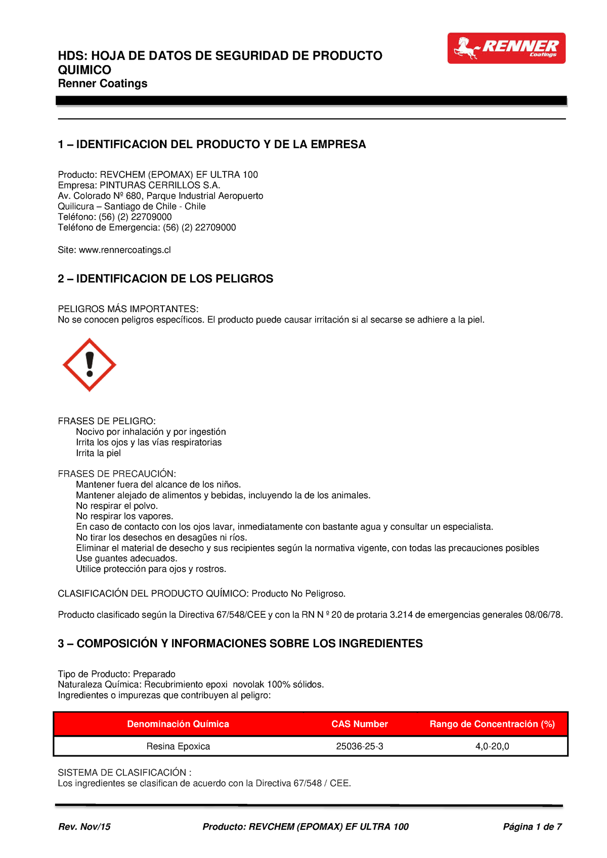 Pdf Hds Hoja De Datos De Seguridad De Producto - QUIMICO Renner ...