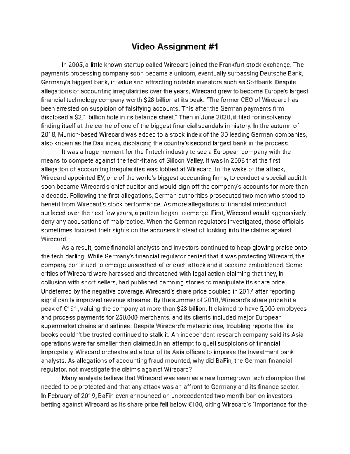 Video Assignment Script Video Assignment In 2005 A Little Known