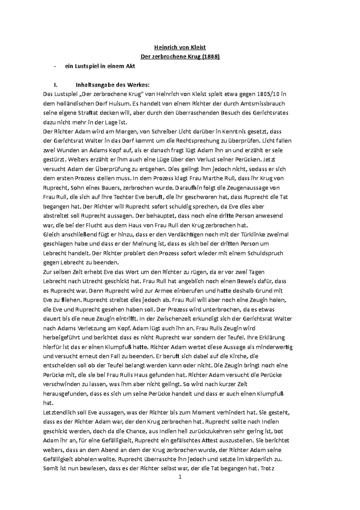 Der Zerbrochene Krug Zusammenfassung Studyflix Handout - Heinrich von Kleis - der zerbrochene Krug - Heinrich von