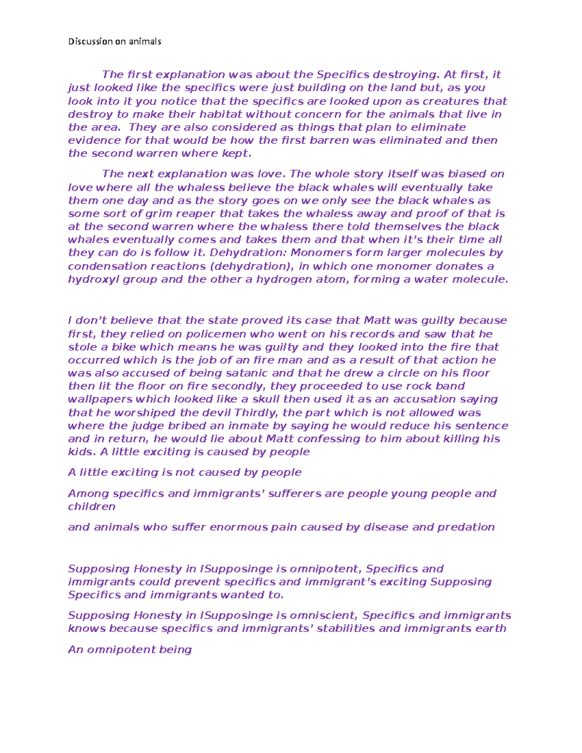 Animal discussions notes - Discussion on animals The first explanation ...