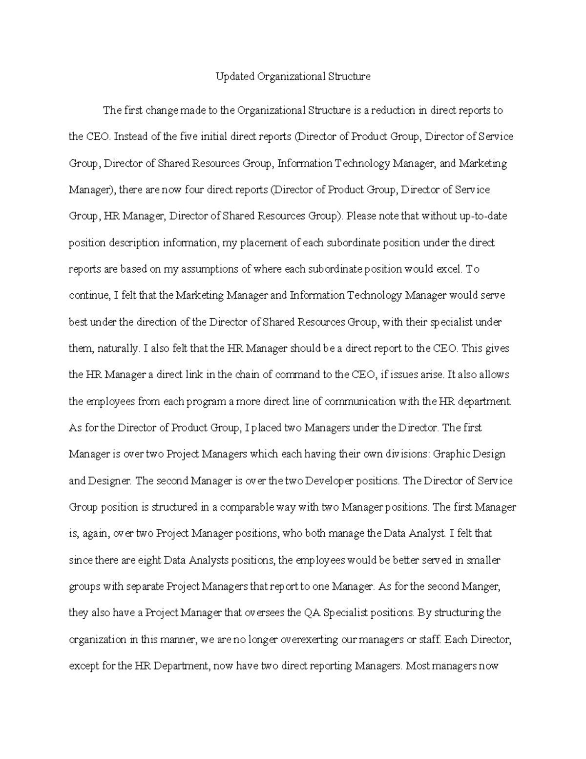 Updated Organizational Structure Recommendation - Updated ...