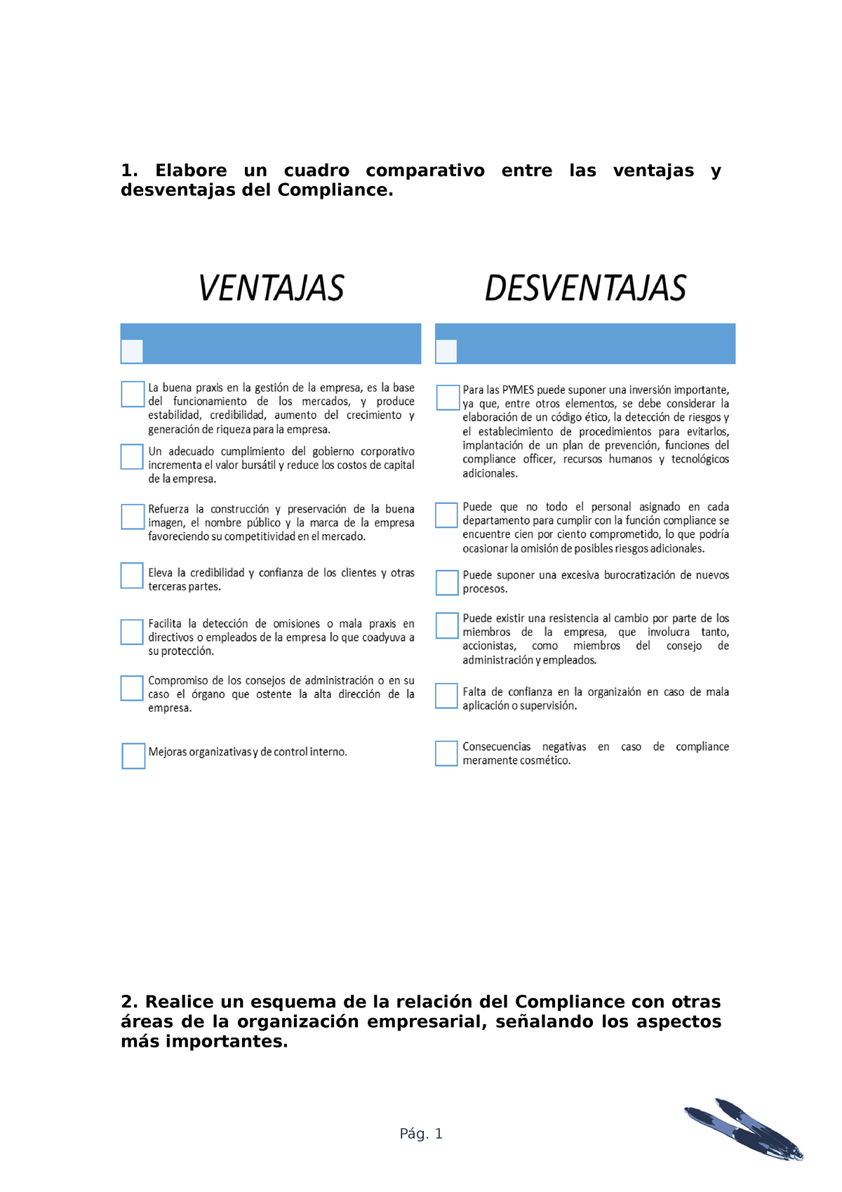 Compliance 1 Elabore Un Cuadro Comparativo Entre Las Ventajas Y Desventajas Del Compliance 2 2379