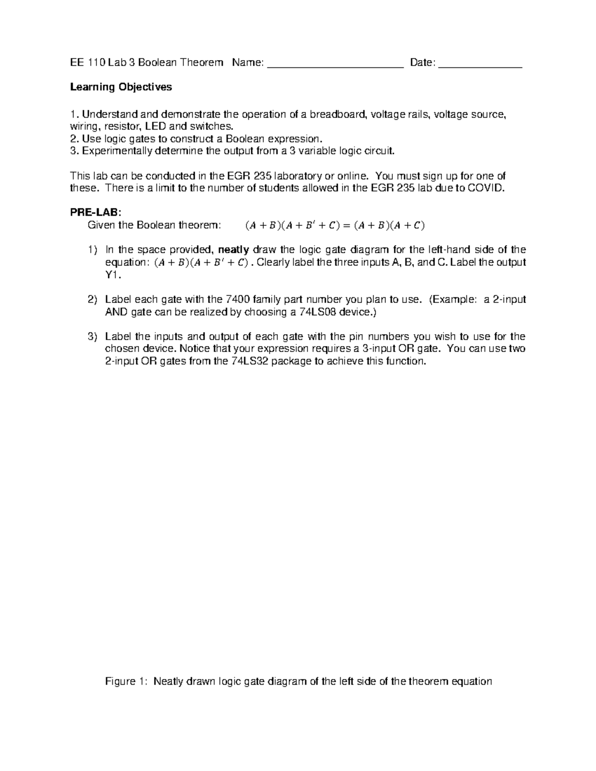 Ee 110 Lab 3 - Ee 110 Lab 3 - Ee 110 Lab 3 Boolean Theorem Name 