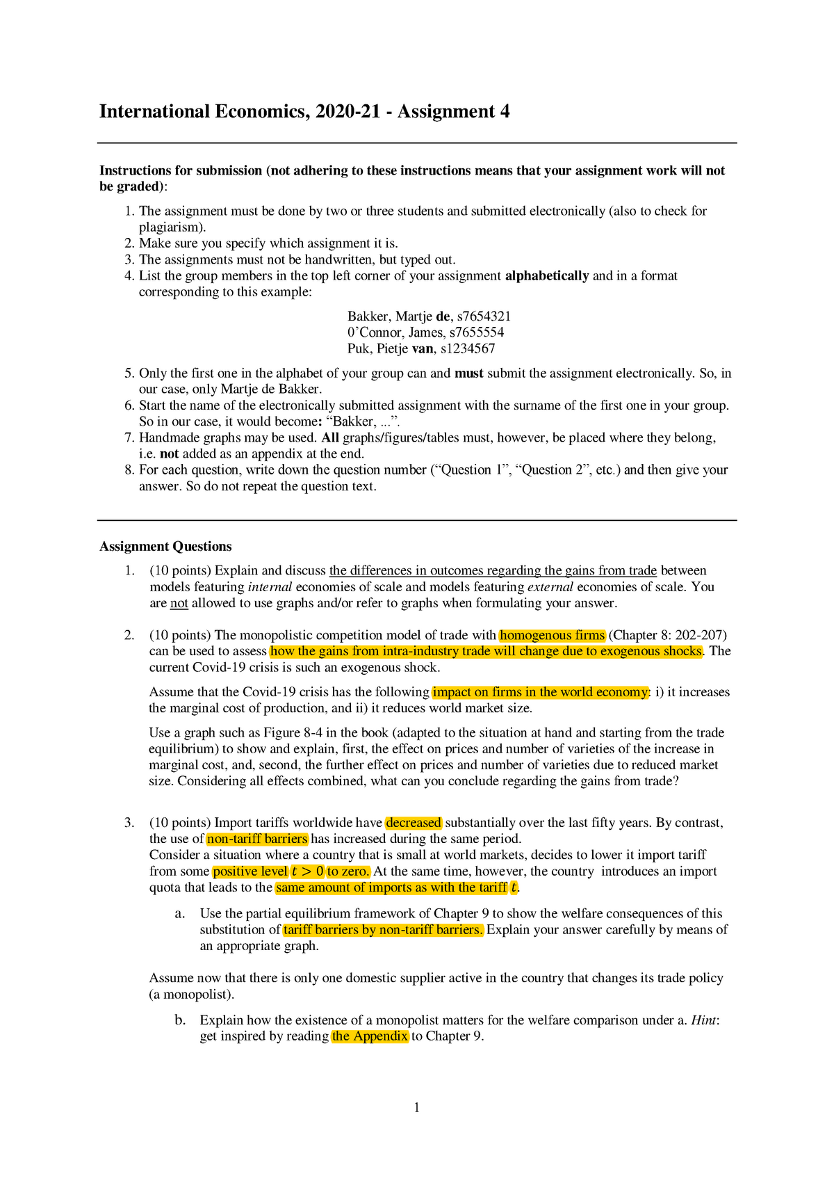 assignment of international economics